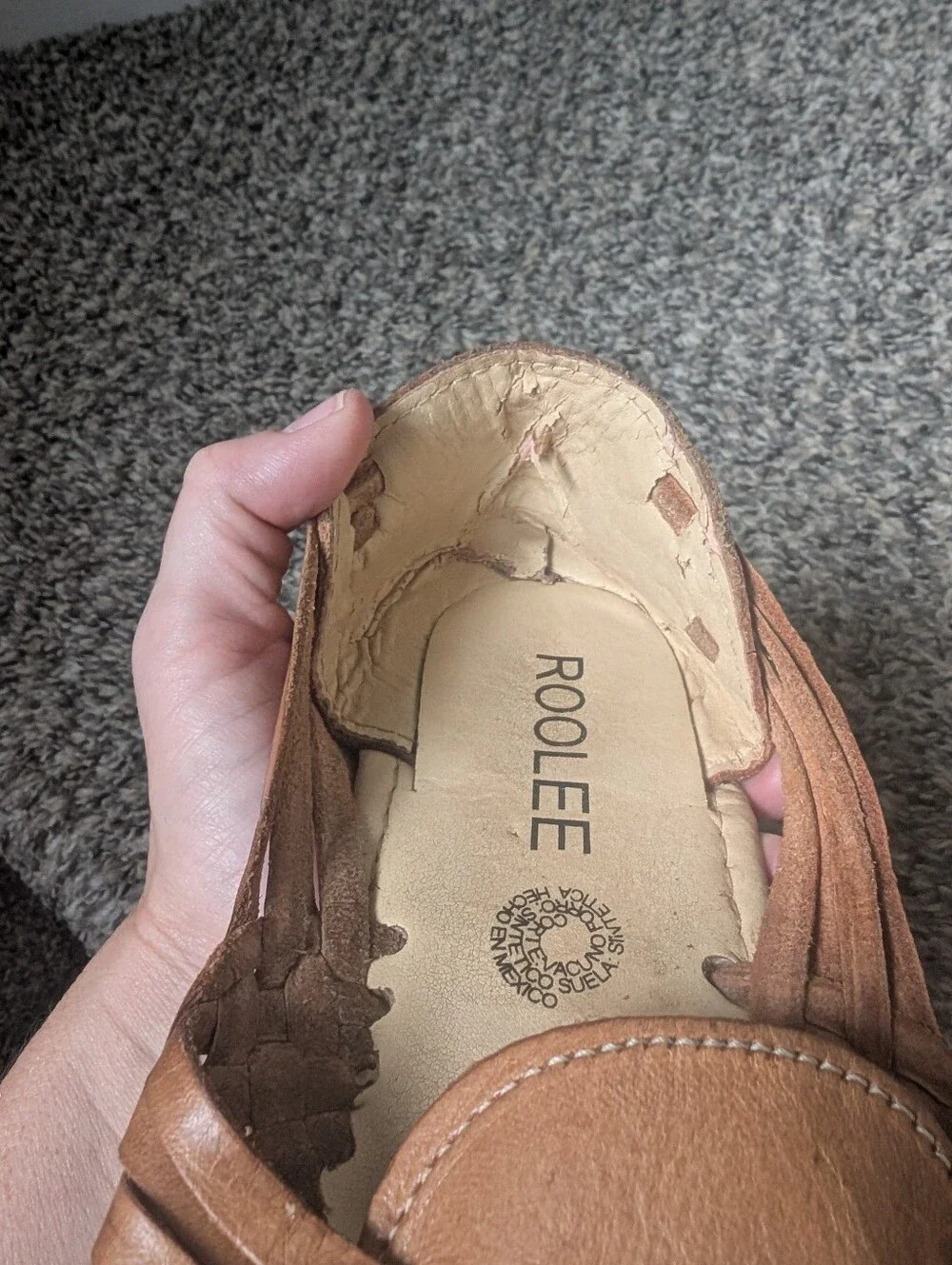 Roolee Mexican Huarache Flats Tan Leather Authentic Made in Mexico Size 7